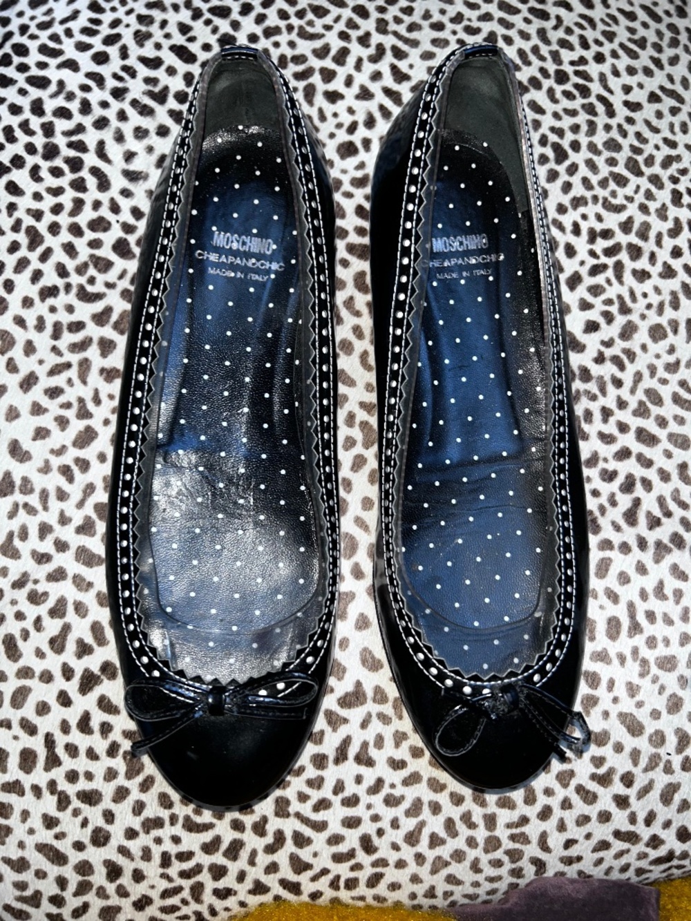 Moschino cheap and chic black patent leather ballet slippers shoes 38 7/12/ 8